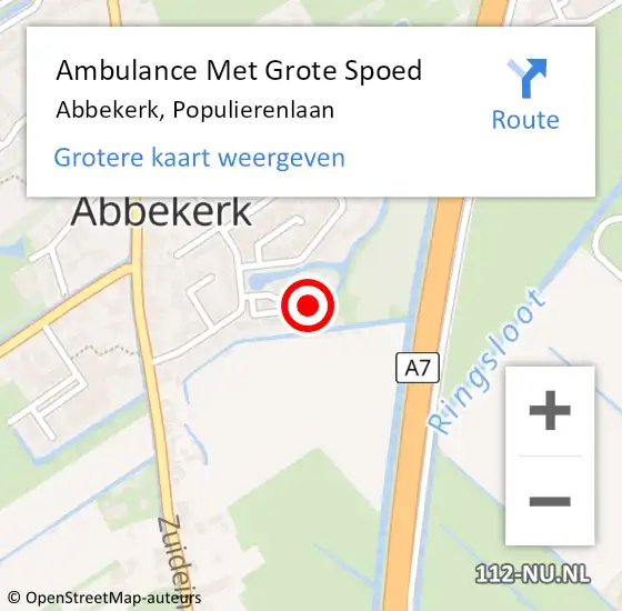 Locatie op kaart van de 112 melding: Ambulance Met Grote Spoed Naar Abbekerk, Populierenlaan op 12 november 2016 16:22