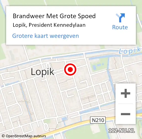 Locatie op kaart van de 112 melding: Brandweer Met Grote Spoed Naar Lopik, President Kennedylaan op 12 november 2016 16:41