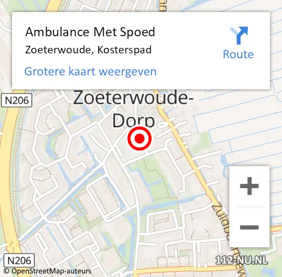 Locatie op kaart van de 112 melding: Ambulance Met Spoed Naar Zoeterwoude, Kosterspad op 12 november 2016 19:02