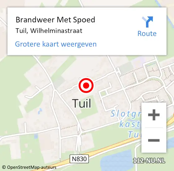 Locatie op kaart van de 112 melding: Brandweer Met Spoed Naar Tuil, Wilhelminastraat op 12 november 2016 19:13