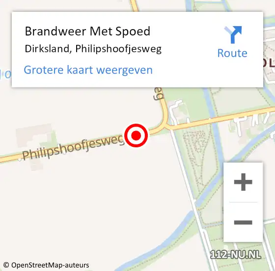 Locatie op kaart van de 112 melding: Brandweer Met Spoed Naar Dirksland, Philipshoofjesweg op 1 januari 2014 07:57