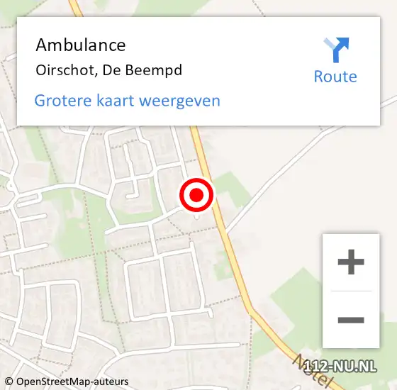 Locatie op kaart van de 112 melding: Ambulance Oirschot, De Beempd op 12 november 2016 20:19