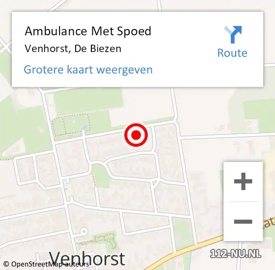 Locatie op kaart van de 112 melding: Ambulance Met Spoed Naar Venhorst, De Biezen op 12 november 2016 22:16