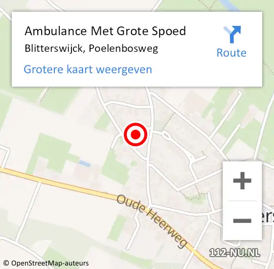 Locatie op kaart van de 112 melding: Ambulance Met Grote Spoed Naar Blitterswijck, Poelenbosweg op 12 november 2016 23:24