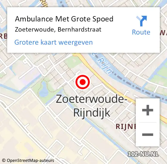 Locatie op kaart van de 112 melding: Ambulance Met Grote Spoed Naar Zoeterwoude, Bernhardstraat op 12 november 2016 23:27