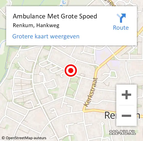 Locatie op kaart van de 112 melding: Ambulance Met Grote Spoed Naar Renkum, Hankweg op 13 november 2016 00:06