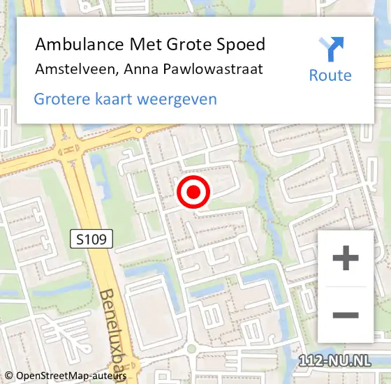 Locatie op kaart van de 112 melding: Ambulance Met Grote Spoed Naar Amstelveen, Anna Pawlowastraat op 13 november 2016 02:41