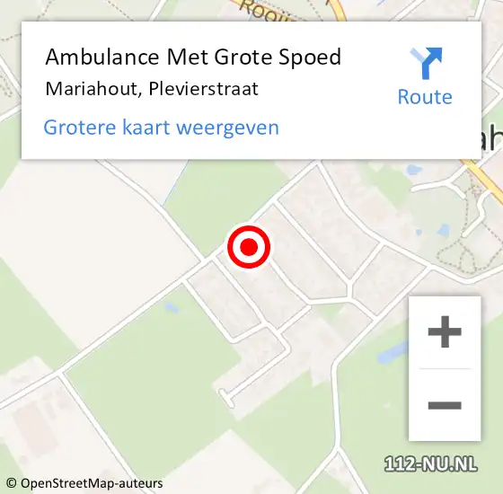 Locatie op kaart van de 112 melding: Ambulance Met Grote Spoed Naar Mariahout, Plevierstraat op 13 november 2016 03:43