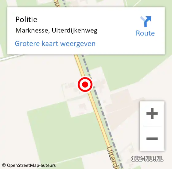 Locatie op kaart van de 112 melding: Politie Marknesse, Uiterdijkenweg op 13 november 2016 06:44