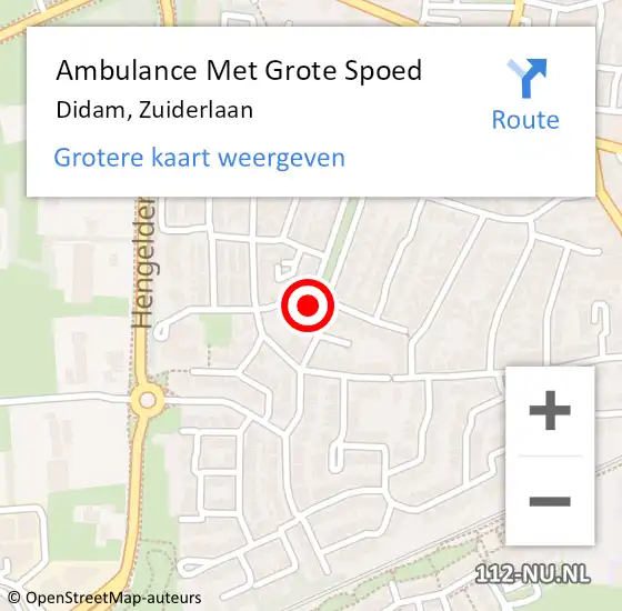 Locatie op kaart van de 112 melding: Ambulance Met Grote Spoed Naar Didam, Zuiderlaan op 13 november 2016 08:22