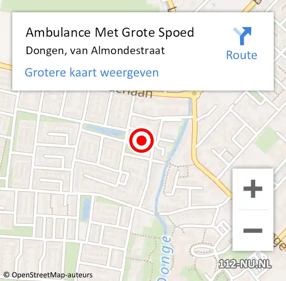 Locatie op kaart van de 112 melding: Ambulance Met Grote Spoed Naar Dongen, van Almondestraat op 13 november 2016 09:09