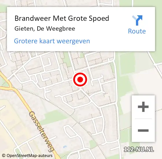 Locatie op kaart van de 112 melding: Brandweer Met Grote Spoed Naar Gieten, De Weegbree op 13 november 2016 13:22