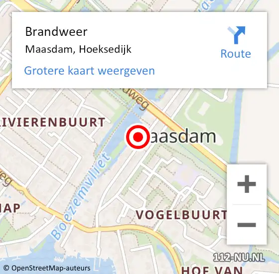 Locatie op kaart van de 112 melding: Brandweer Maasdam, Hoeksedijk op 13 november 2016 16:27