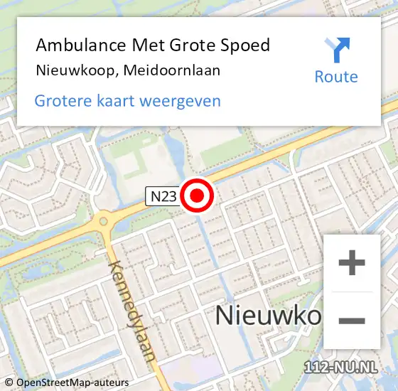 Locatie op kaart van de 112 melding: Ambulance Met Grote Spoed Naar Nieuwkoop, Meidoornlaan op 13 november 2016 17:08