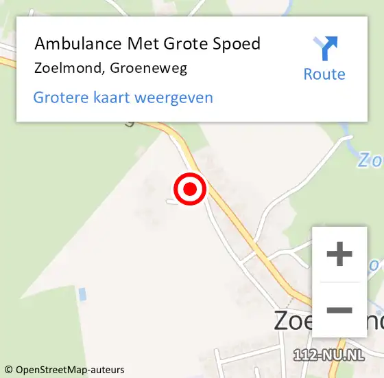 Locatie op kaart van de 112 melding: Ambulance Met Grote Spoed Naar Zoelmond, Groeneweg op 13 november 2016 18:13