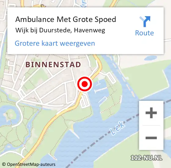 Locatie op kaart van de 112 melding: Ambulance Met Grote Spoed Naar Wijk bij Duurstede, Havenweg op 13 november 2016 18:51