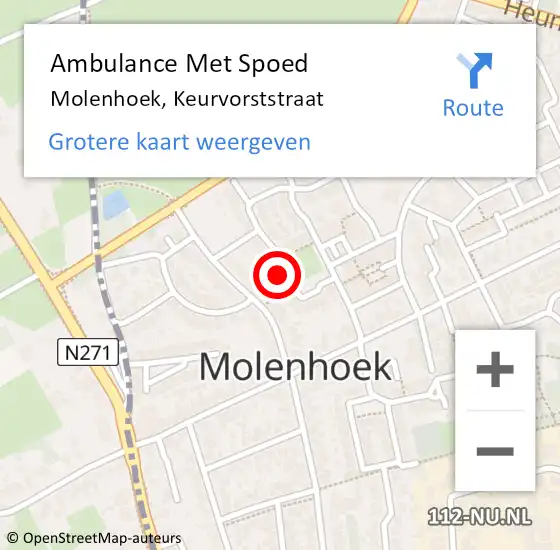 Locatie op kaart van de 112 melding: Ambulance Met Spoed Naar Molenhoek, Keurvorststraat op 13 november 2016 20:57