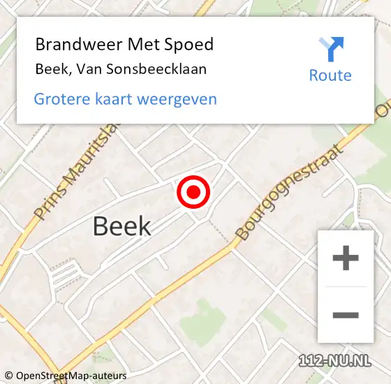 Locatie op kaart van de 112 melding: Brandweer Met Spoed Naar Beek, Van Sonsbeecklaan op 13 november 2016 21:41