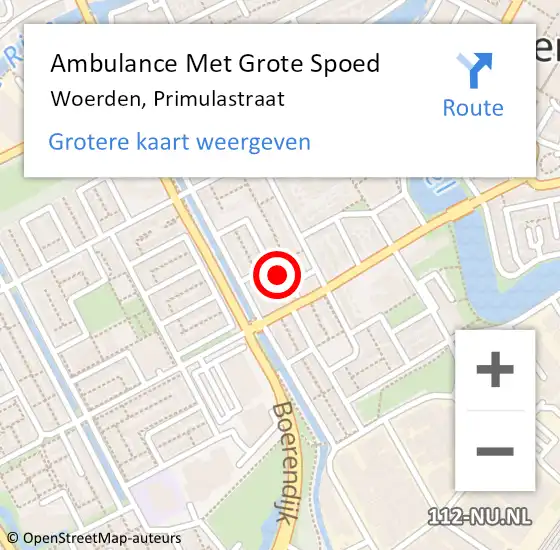 Locatie op kaart van de 112 melding: Ambulance Met Grote Spoed Naar Woerden, Primulastraat op 13 november 2016 22:07