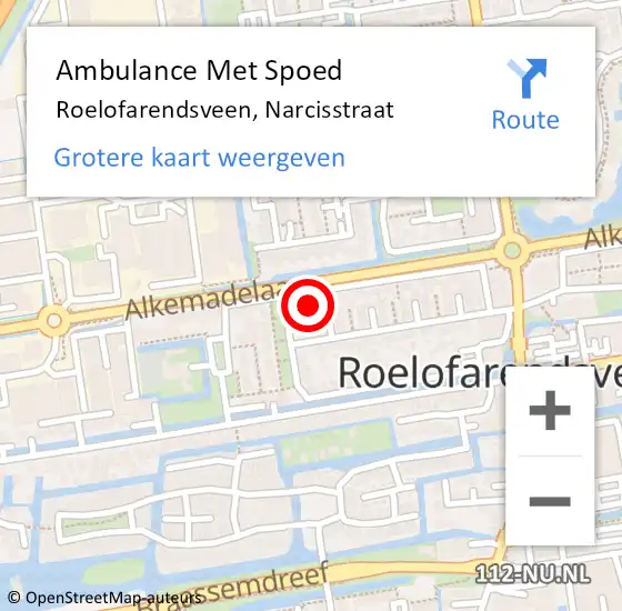 Locatie op kaart van de 112 melding: Ambulance Met Spoed Naar Roelofarendsveen, Narcisstraat op 13 november 2016 22:35