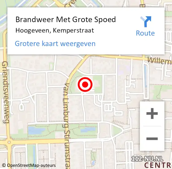 Locatie op kaart van de 112 melding: Brandweer Met Grote Spoed Naar Hoogeveen, Kemperstraat op 14 november 2016 06:58