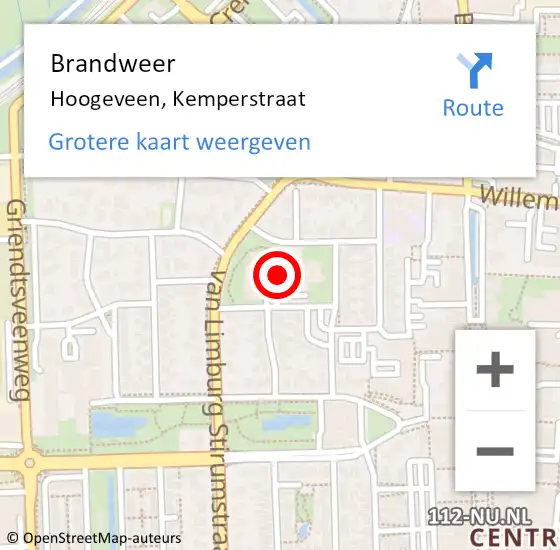 Locatie op kaart van de 112 melding: Brandweer Hoogeveen, Kemperstraat op 14 november 2016 07:01