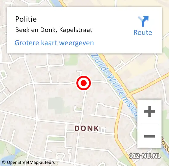 Locatie op kaart van de 112 melding: Politie Beek en Donk, Kapelstraat op 14 november 2016 07:49