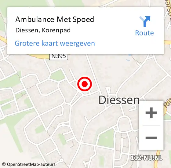 Locatie op kaart van de 112 melding: Ambulance Met Spoed Naar Diessen, Korenpad op 14 november 2016 08:29