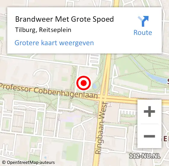 Locatie op kaart van de 112 melding: Brandweer Met Grote Spoed Naar Tilburg, Reitseplein op 14 november 2016 08:48