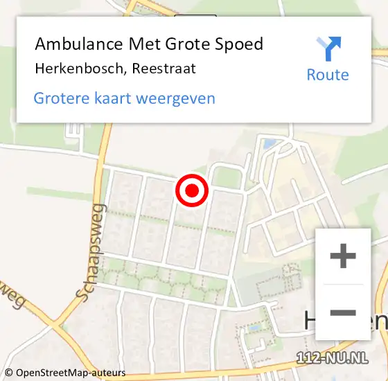 Locatie op kaart van de 112 melding: Ambulance Met Grote Spoed Naar Herkenbosch, Reestraat op 14 november 2016 08:50