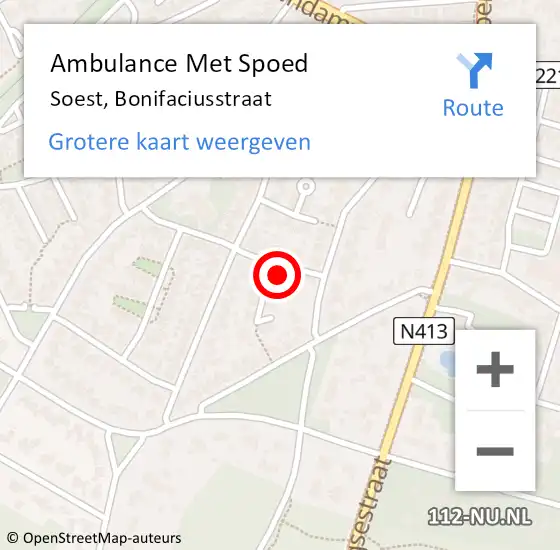 Locatie op kaart van de 112 melding: Ambulance Met Spoed Naar Soest, Bonifaciusstraat op 14 november 2016 09:44