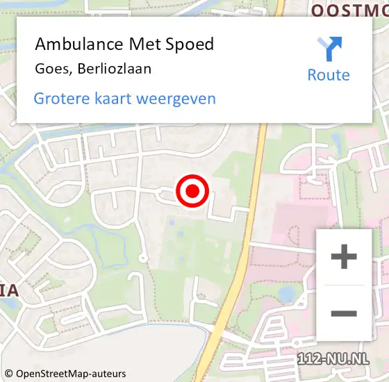 Locatie op kaart van de 112 melding: Ambulance Met Spoed Naar Goes, Berliozlaan op 14 november 2016 09:50