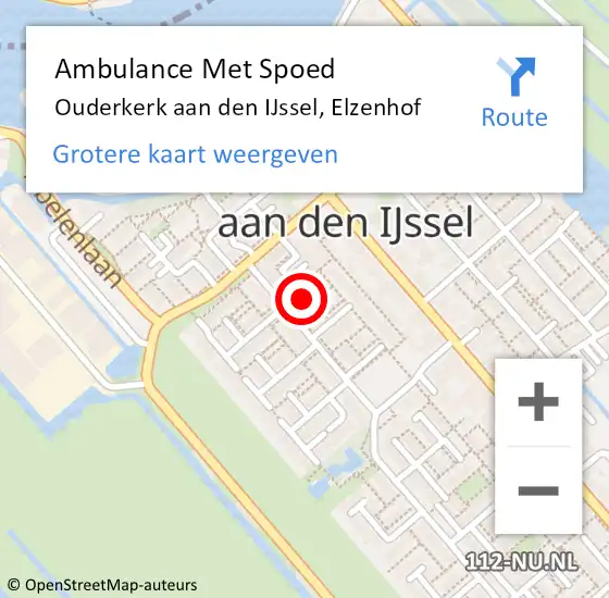 Locatie op kaart van de 112 melding: Ambulance Met Spoed Naar Ouderkerk aan den IJssel, Elzenhof op 14 november 2016 11:00