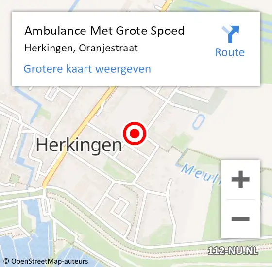 Locatie op kaart van de 112 melding: Ambulance Met Grote Spoed Naar Herkingen, Oranjestraat op 1 januari 2014 11:18