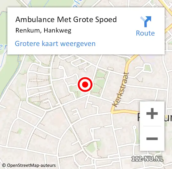 Locatie op kaart van de 112 melding: Ambulance Met Grote Spoed Naar Renkum, Hankweg op 14 november 2016 13:38