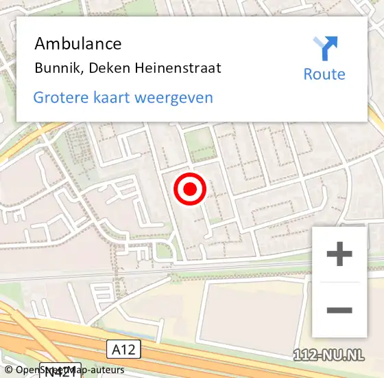 Locatie op kaart van de 112 melding: Ambulance Bunnik, Deken Heinenstraat op 14 november 2016 14:06