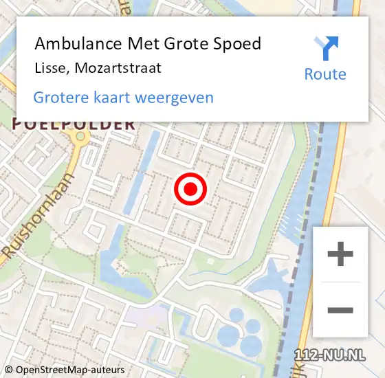 Locatie op kaart van de 112 melding: Ambulance Met Grote Spoed Naar Lisse, Mozartstraat op 14 november 2016 16:55