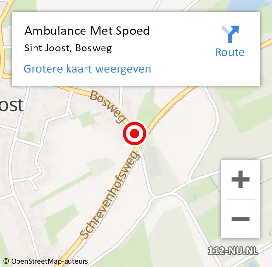 Locatie op kaart van de 112 melding: Ambulance Met Spoed Naar Sint Joost, Bosweg op 1 januari 2014 12:09