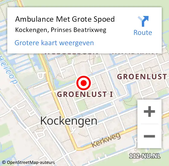 Locatie op kaart van de 112 melding: Ambulance Met Grote Spoed Naar Kockengen, Prinses Beatrixweg op 14 november 2016 20:48