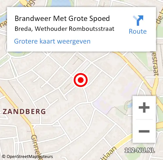 Locatie op kaart van de 112 melding: Brandweer Met Grote Spoed Naar Breda, Wethouder Romboutsstraat op 14 november 2016 21:37