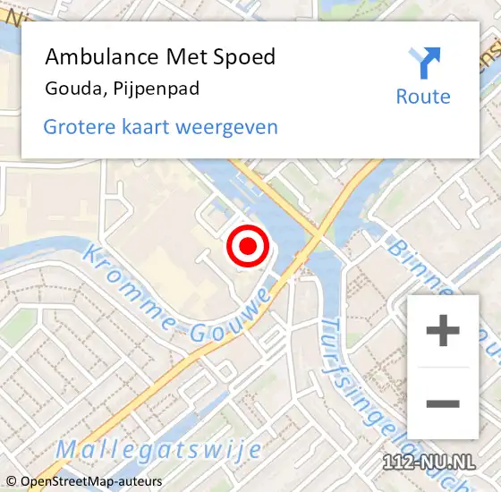 Locatie op kaart van de 112 melding: Ambulance Met Spoed Naar Gouda, Pijpenpad op 15 november 2016 01:32