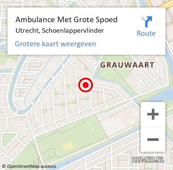 Locatie op kaart van de 112 melding: Ambulance Met Grote Spoed Naar Utrecht, Schoenlappervlinder op 15 november 2016 02:30