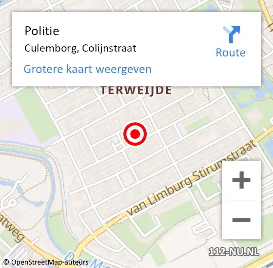 Locatie op kaart van de 112 melding: Politie Culemborg, Colijnstraat op 15 november 2016 02:33