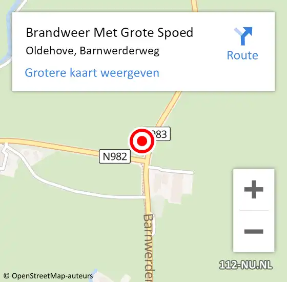 Locatie op kaart van de 112 melding: Brandweer Met Grote Spoed Naar Oldehove, Barnwerderweg op 15 november 2016 05:15