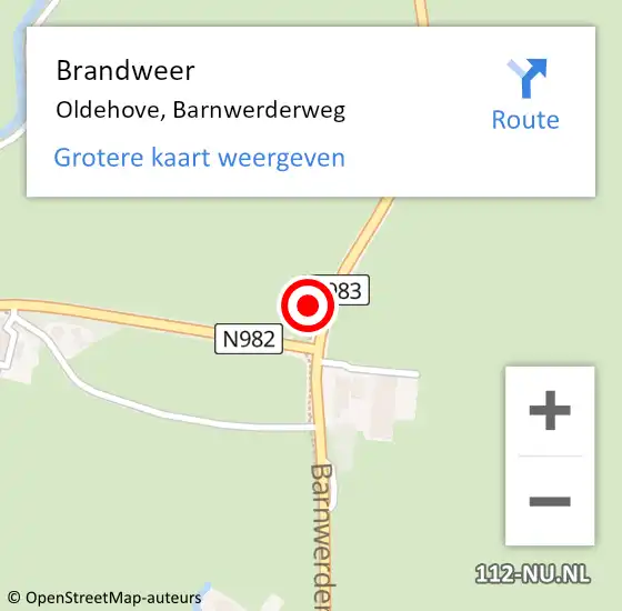 Locatie op kaart van de 112 melding: Brandweer Oldehove, Barnwerderweg op 15 november 2016 05:18