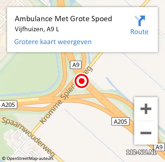 Locatie op kaart van de 112 melding: Ambulance Met Grote Spoed Naar Vijfhuizen, A9 L op 15 november 2016 07:37
