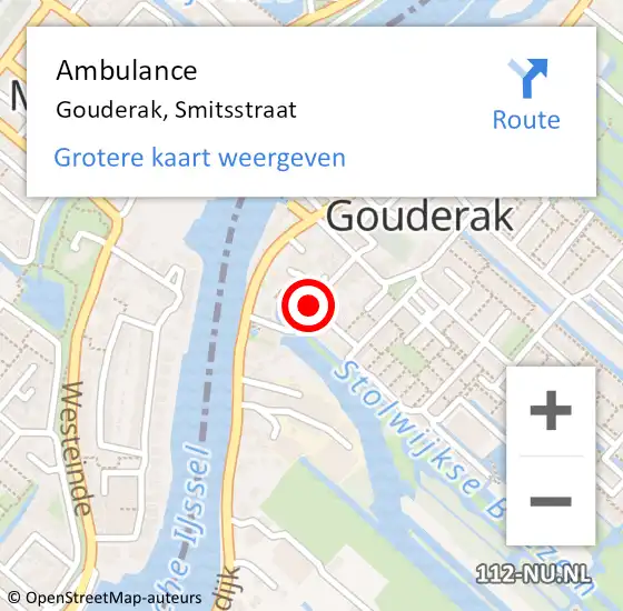 Locatie op kaart van de 112 melding: Ambulance Gouderak, Smitsstraat op 15 november 2016 07:54