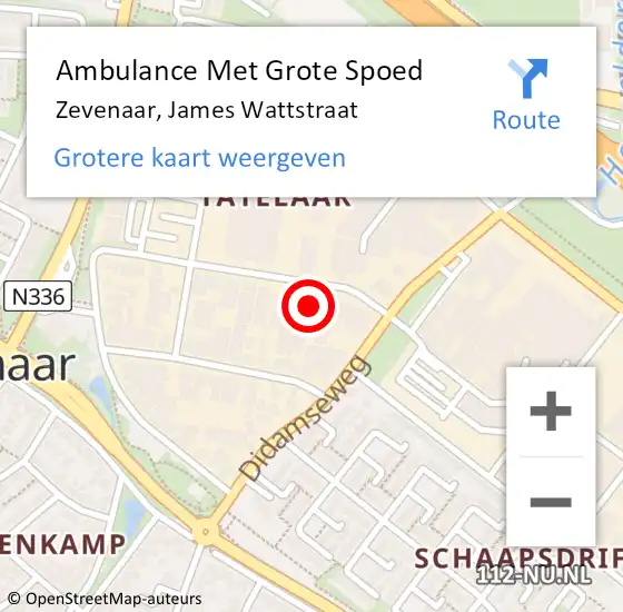 Locatie op kaart van de 112 melding: Ambulance Met Grote Spoed Naar Zevenaar, James Wattstraat op 15 november 2016 09:10