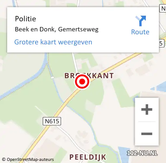 Locatie op kaart van de 112 melding: Politie Beek en Donk, Gemertseweg op 15 november 2016 09:11