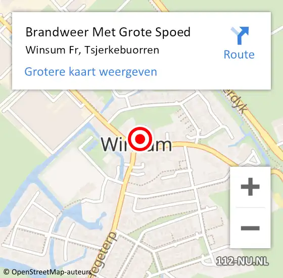 Locatie op kaart van de 112 melding: Brandweer Met Grote Spoed Naar Winsum Fr, Tsjerkebuorren op 15 november 2016 09:46